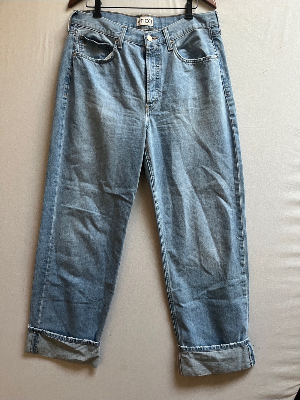 Etica Anthropologie Button Fly Wide Leg Cuffed Frayed Jeans Mens Sz 34